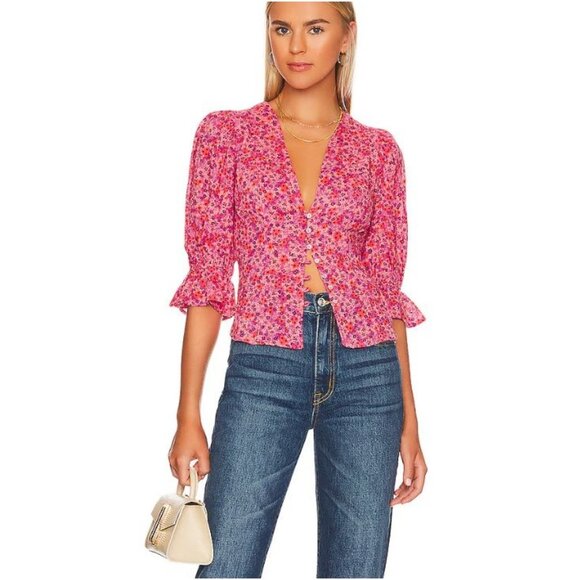 Free People I Found You Printed Top Party Combo Pink Size M OB1418154 - Picture 1 of 6